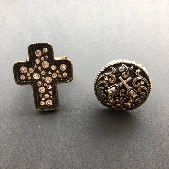 Jewelry - 2 Cowboy Gypsy Boho Rhinestone Cross Pistols Rings